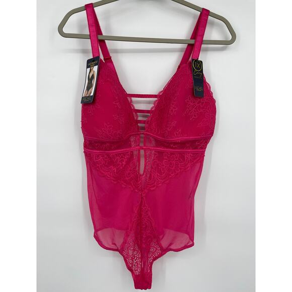 Rachel Roy Sexy Pink Lace Highcut Thong Teddy NEW Size 1X - Picture 13 of 15